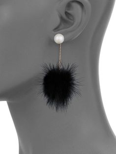 Cara Faux Pearl Fur Pom-Pom Drop Earrings - PitaPats.com Fluffy Rabbit, Jewelry Inspo, Pom Poms, Faux Pearl, Pom Pom, Gold Tones, Handmade Jewelry