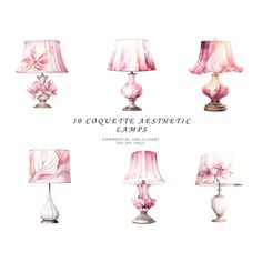 a set of lamps with pink flowers on them and the words, 10 coulette's artistic lamps