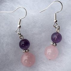 These Beautiful Earrings Are Made With Natural Amethyst And Rose Quartz. The Hooks Are Sterling Silver Plated And Hypoallergenic. All Peacefrog Jewelry Items Are Handmade By Me! Take A Look Through My Boutique For Coordinating Pieces And More Unique Creations. Amethyst And Rose Quartz, 2024 Jewelry, Pearl Chandelier Earrings, Glam Earrings, Stamped Earrings, Jewelry Purple, Brown Earrings, Rose Quartz Jewelry, Diy Jewelry Unique