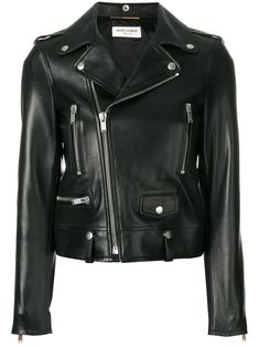 Saint Laurent zip-up Leather Biker Jacket - Farfetch Saint Laurent Jacket, Cropped Biker Jacket, Black Motorcycle, Leather Jacket Black, Leather Biker Jacket, Formal Looks, Leather Jackets Women, Biker Jacket, Motorcycle Jacket