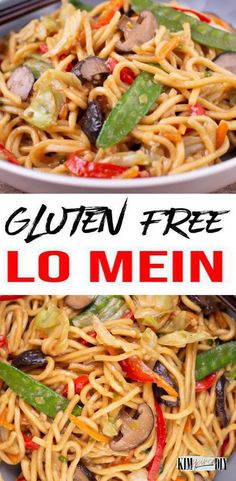 20 minute gluten free lo mein in white bowl with noodles & sauce Gluten Free Lo Mein Recipe, Gluten Free Chow Mein, Gluten Free Lo Mein, Gluten Free Noodles Recipe, Gluten Free Asian, Gluten Free Egg Noodles, Gluten Free Asian Recipes