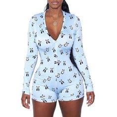 True To Size Pyjamas Onesie, Light Blue Romper, Pijamas Women, Lounge Romper, Friends Design, Bandage Jumpsuits, Leotard Tops, Body Suit With Shorts, Onesie Pajamas