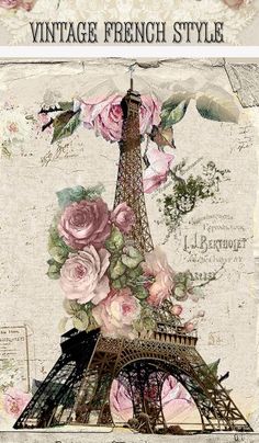 the eiffel tower has pink roses on it