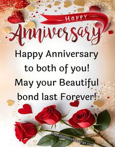 an anniversary card with roses and hearts