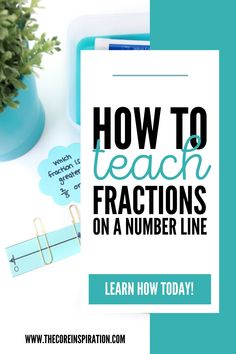 the title for how to teach fraction fractions on a number line, with a clipboard