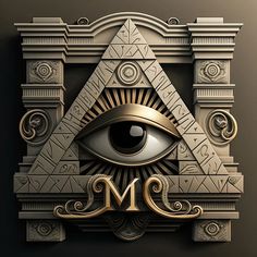 an all seeing symbol with the letter m