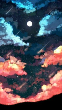 the sky is filled with clouds and stars