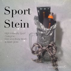 an advertisement for sport stein with items in the cup and bottle wrapped in plastic wrap