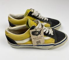 Style 36 vans made in usa  New old stock  Size 5.5 Vintage Lace-up Skate Shoes For Streetwear, Retro Round Toe Skate Shoes, Vintage Yellow Sneakers For Streetwear, Vintage Low-top Skateboarding Sneakers, Vintage Skate Shoes With Rubber Sole For Streetwear, Vintage Yellow High-top Sneakers, Vintage Skate Shoes With Vulcanized Sole, Vintage Skate Shoes With Round Toe For Streetwear, Vintage Sneakers With Gum Sole