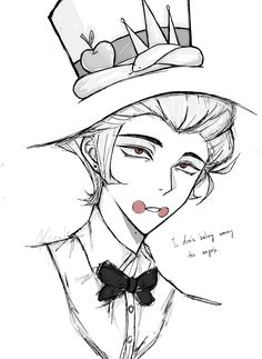 a drawing of a woman wearing a hat with an apple on it's top