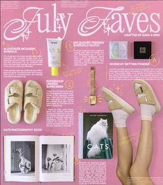 an article in the magazine features shoes and accessories for women with their feet propped up