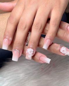 Nails Acrylic With Diamonds Short, Short Nails Fancy, 3d Flower Nails Coffin Short, Short Nail Designs 3d Flower, Short Nail 3d Flower, Nails For 15 Birthday Short, Short Nails With Acrylic Flowers, 3d Flower Nails Acrylics Short, Short Nails With 3d Design