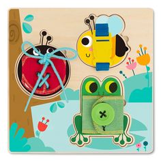 a wooden puzzle with animals and bugs on it