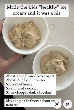 two white bowls filled with peanut butter on top of a table