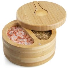 an open wooden box with sea salts in it