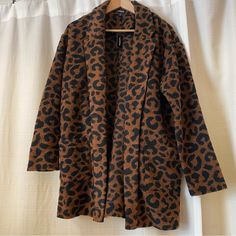 Express Leopard Animal Print Jacket New With Tags Size Small Super Soft And Comfy! Light-Medium Weight 2 Front Pockets Polyester/Acrylic Blend Oversized Leopard Print Long Sleeve Outerwear, Winter Leopard Print Outerwear With Pockets, Trendy Leopard Print Outerwear For Fall, Trendy Brown Blazer For Fall, Fall Leopard Print Outerwear With Pockets, Chic Leopard Print Outerwear For Fall, Casual Leopard Print Outerwear For Work, Casual Brown Blazer For Fall, Brown Oversized Casual Blazer