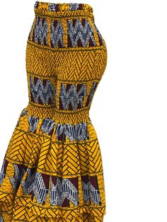 Be bold and unique with our African Print Smocked Ankara Bell Pants! Featuring a vibrant geometric, yellow design, these pants are made to stand out. The smocked waistband provides a comfortable and customizable fit for any body type. Printed Yellow Ankara Fabric, Bell Pants, Yellow Design, Be Bold, Body Types, African Print, Ankara, Smocking, Yellow