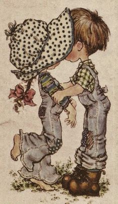 a drawing of two children kissing each other