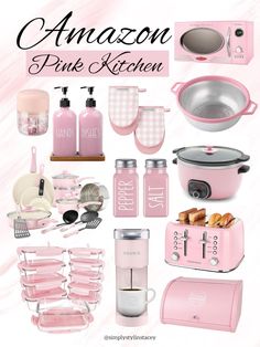 pink kitchen accessories and appliances are featured in this advert for an amazon storefront