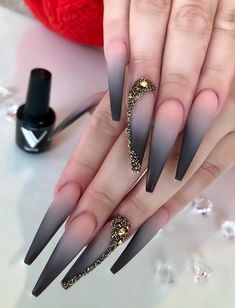 Black Ombre Nails, Stiletto Nails Designs, Casual Nails, Nail Art Ombre, Coffin Nails Long, Bling Acrylic Nails