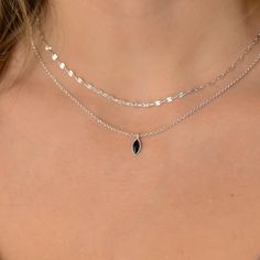 This layered black Onyx droplet necklace is a set of 2. The chains are solid sterling silver 925. They have an extension so that the size can be adjusted. The one necklace is a plain chain while the other has a teardrop on it. Silver And Black Necklace, Silver And Black Jewelry, Black Sterling Silver Necklace With Delicate Chain, Silver Prom Jewelry, Droplet Necklace, Silver Jewlery, Double Layer Necklace, Silver Necklace Set, Black Gems