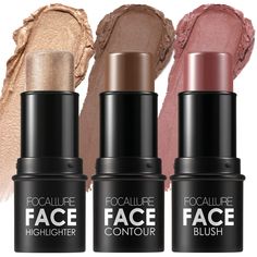 PRICES MAY VARY. 【FOCALLURE 3 Pcs Contour Makeup Kit】 This three-piece kit with shades that blush, bronze, and glow makes getting your fresh-faced,glow-on super quick and easy. Keep your skin looking effortlessly bronzed, luminous, and fresh-faced—all for on the go. 【Long Lasting Makeup】 These innovative cream contour sticks melt into skin for a visible sunkissed warmth that won’t fade. Ultra blendable and buildable, it glides on weightlessly, making it easy to softly sculpt the face. The non-gr Illuminator Makeup, Contour Sticks, Cream Contour Stick, Makeup Contouring, Face Contouring Makeup, Face Brightening, Highlighter And Bronzer, Stick Highlighter, Color Contour