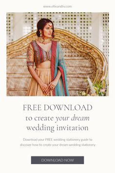 a woman in a bridal gown with the text free download to create your dream wedding invitation