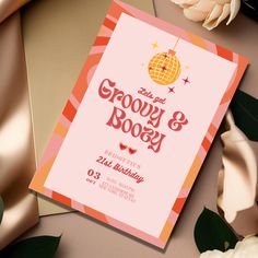 a pink and orange birthday card with the words groozy & booy on it