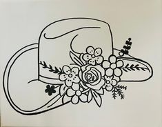 a drawing of a hat with flowers on it