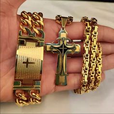 Men Hip Hop Cross Jesus Pendant With Stainless Steel Cross Bracelet Never Fade Male Vintage Hiphop Necklace Fashion Jewelry Hiphop Necklace, Vintage Hiphop, Cross Jesus, Steel Cross, Never Fade, Mens Accessories Jewelry, Necklace Fashion, Cross Bracelet, Jesus On The Cross