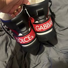 Dolce & Gabbana Shoes Don’t Sleep On Em Luxury Black High-top Sneakers With Logo, Designer Black High-top Sneakers, Dolce Gabbana Shoes, Fashionable Shoes, Black Red, Fashion Shoes, Men's Shoes, Dolce And Gabbana, Shoe Boots