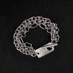 Silver electroplated brass and stainless steel, specialty chain bracelet with silver plated, hammered, ID tag toggle clasp - Silver electroplated brass & stainless steel, mixed specialty chain - three strands - Silver plated, hammered, Zamak, toggle focal clasp - Lead & Nickel safe *Really pretty - better than the photo displays! Modern Silver Charm Bracelet Tarnish Resistant, Modern Silver Tarnish Resistant Bracelet, Modern Silver Chain Bracelet Tarnish Resistant, Modern Tarnish Resistant Silver Chain Bracelet, Modern Silver Tarnish-resistant Chain Bracelet, Silver Metal Chain Bracelet, Tarnish Resistant, Silver Metal Chain Bracelet Tarnish Resistant, Adjustable Silver Tarnish-resistant Chain Bracelet, Silver Link Bracelets Tarnish Resistant