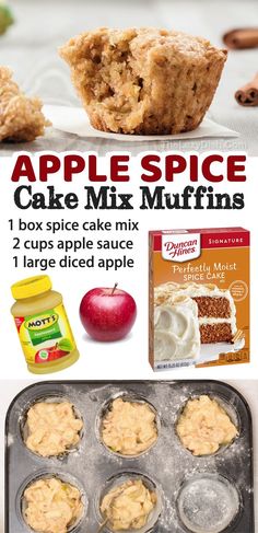 an advertisement for apple spice cake mix muffins