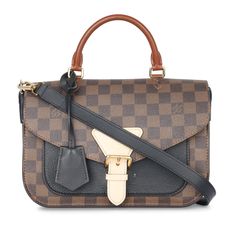 A great balance between modern and formal, the Beaumarchais bag from Louis Vuitton is a satchel style crossbody that will carry all your necessities from A to B. Created from the brand’s iconic damier ebene canvas and featuring a variation of brown tones, this bag has dimension, and it's a true must-have for any woman with a love for luxury. SPL Exterior Damier Ebene Canvas Gold tone hardware Front black panel Front buckle closure in beige leather Magnetic closure Single flap Rear slip pocket Top handle in tan leather Detachable crossbody strap C.U.B initials on clochette Good condition – one white mark to central black panel. Some light rubbing to the corners and slight patina to top handle and buckle. Interior Black microfibre interior Two compartments Front slip pocket Middle slip compa Brown Tones, Black Panels, White Mark, Damier Ebene, Dior Shoes, Pocket Top, Chanel Handbags, Michael Kors Monogram, Embossed Leather