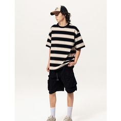 Cotton Oversized Striped T-Shirt Fabric: 100% Cotton Size: M, L, XL, 2XL Multiple Color Selections: Dark Green, Beige  Season: Summer Oversized Striped Tops For Streetwear, Oversized Striped T-shirt For Summer, Oversized Casual Short Sleeve T-shirt, Oversized Striped Cotton T-shirt, Casual Baggy Short Sleeve T-shirt, Striped Oversized Short Sleeve T-shirt, Casual Striped T-shirt For Streetwear, Oversized Casual Drop Shoulder T-shirt, Casual Oversized Drop Shoulder T-shirt