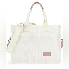 Fabric Type Corduroy Origin Imported Closure Type Magnetic Magnetic Closure,Removable Strap Crossbody Bag. Tote Bag Has Large Capacity And Can Store Large Items Such As Laptops And Books. Casual White Shoulder Diaper Bag, White Large Capacity Diaper Bag For Daily Use, White Cotton Shoulder Bag For Errands, White Canvas Diaper Bag For Daily Use, Everyday White Satchel Diaper Bag, White Shoulder Diaper Bag For Everyday Use, White Cotton Satchel Bag, Trendy White Satchel With Pockets, White Shoulder Bag With Adjustable Handle For School