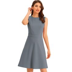 Offer a clean and polished look for the day with this sleeveless dress. This a-line pure color dress with sleeveless accents flatters your silhouette. Cut from stretch knit fabric and featuring a round neck, a-line silhouette, and above-the-knee. Wear yours with heels for an elegant look. Whether you're in the office or out on the town, this dress is perfect for any occasion. Solid Color Sleeveless Evening Dress, Fit And Flare Knee-length Sleeveless Dress, Fit And Flare Sleeveless Knee-length Dress, Solid Color Sleeveless Knee-length Fit And Flare Dress, Solid Color Fit And Flare Sleeveless Dress, Sleeveless Solid Color Midi Dress For Work, Knee-length Fit And Flare Sleeveless Dress For Work, Fit And Flare Knee-length Sleeveless Dress For Work, A-line Sleeveless Dress For Office In Spring