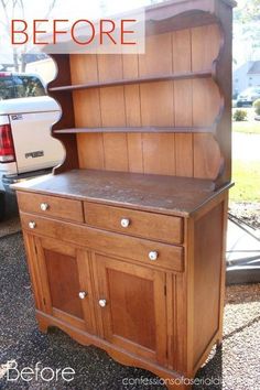 an old china cabinet is being refinished