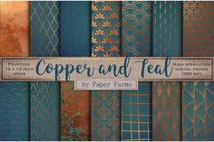 copper and teal digital paper pack