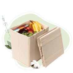 an open cardboard box filled with fruit and vegetables