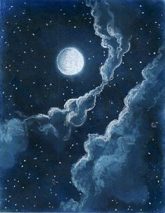 the night sky with clouds and a full moon