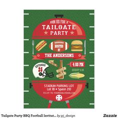 an image of a football tailgate party card with the words,'join us for tailgate party '