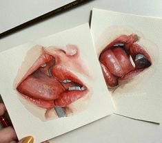 two pictures of the same woman's mouth and lips, one is drawn with colored pencils