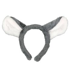 a gray and white headband with ears