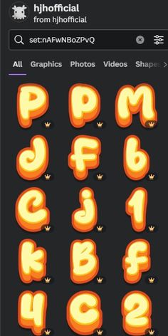 an orange and black font set with letters, numbers, and other things on it