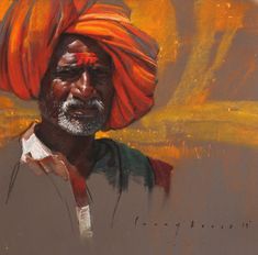 an oil painting of a man wearing a turban