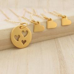 Mother Daughter Necklace Gold Mother of Three Set of Four 3 Daughters Sister Jewelry Mothers Day Gif Mother's Day Heart Necklace With Charms, Mother's Day Open Heart Necklace With Charms, Double Heart Charms Necklace For Mother's Day, Mother's Day Gift Heart Necklace With Round Pendant, Mother's Day Heart Necklace Gift For Mom, Set Gold Jewelry, Mother Daughter Necklaces Set, Mother Daughters, Gold Schmuck