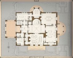 an architectural drawing of the ground plan for a house with two floors and three levels