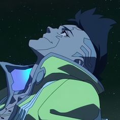 an animated image of a man looking up at the sky with stars in the background