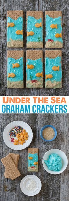 under the sea graham crackers recipe with blue frosting and sprinkles